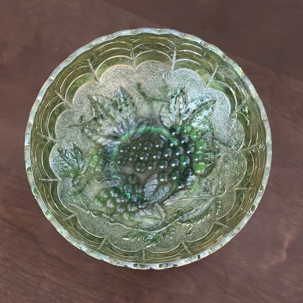 Vintage Imperial Glass Carnival Green Grape 7